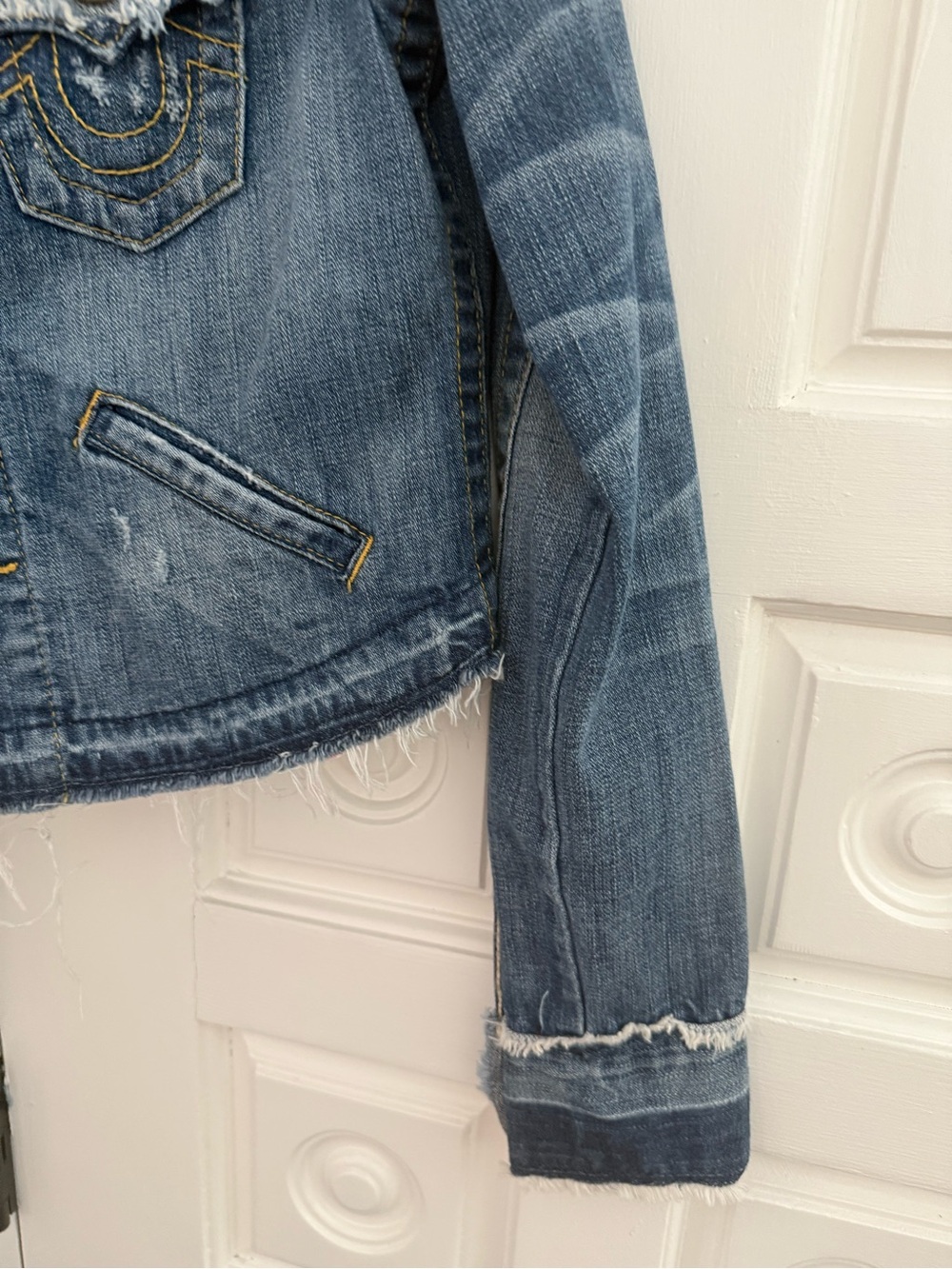 Rare Y2K True Religion Distressed Cropped Denim Jacket XS - Picture 12 of 13
